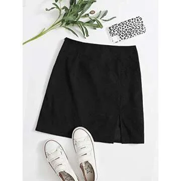 WDIRARA Women's Corduroy High Waist Split Hem Zip Side Casual Mini Skirt Black XL