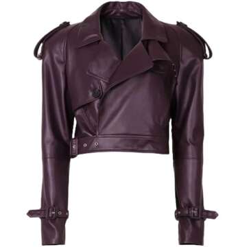 Genuine Sheepskin Leather Wide Shoulder Oversized Cropped Street Wear Plum Color Jacket for Women (U...