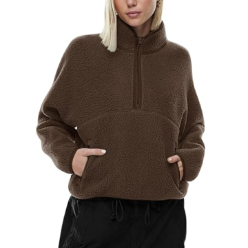 LASLULU Womens Half Zip Pullover Sherpa Fleece Jacket Cute Teen Girls Cropped Sweatshirt with Pocket...