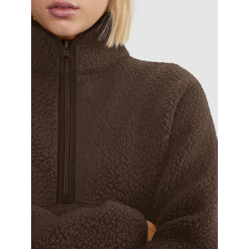 LASLULU Womens Half Zip Pullover Sherpa Fleece Jacket Cute Teen Girls Cropped Sweatshirt with Pockets Warm Winter Fuzzy Sweaters Brown Sweatshirt Jacket 2024 (Espresso, Medium)