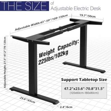 TOPSKY Dual Motor Electric Adjustable Standing Computer Desk for Home and Office (Black Frame only)