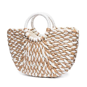 JOSEKO Summer Beach Bag, Women Straw Paper Handbag Top Handle Big Capacity Travel Tote Purse