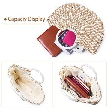JOSEKO Summer Beach Bag, Women Straw Paper Handbag Top Handle Big Capacity Travel Tote Purse