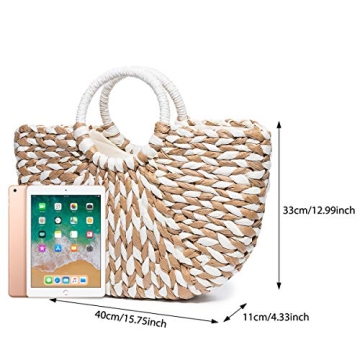 JOSEKO Summer Beach Bag, Women Straw Paper Handbag Top Handle Big Capacity Travel Tote Purse