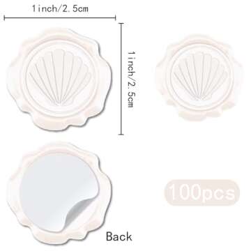 CRASPIRE 100pcs Sea Shell Wax Seal Stickers White Seashell Adhesive Envelope Sealing Stickers Ocean ...