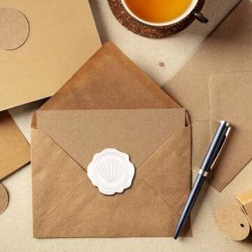 CRASPIRE 100pcs Sea Shell Wax Seal Stickers White Seashell Adhesive Envelope Sealing Stickers Ocean Vintage Decoration Stickers for Wedding Invitation Envelope Decor Birthday Party Craft Scrapbook DIY