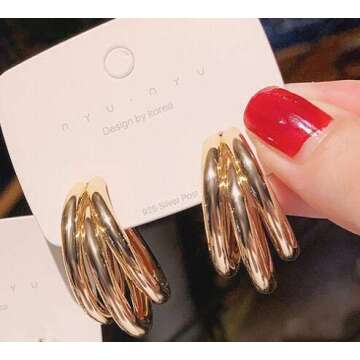 Triple Hoop Earrings For Women, Three Hoop Earrings Gold Triple Circle Thick Chunky Hoop Earrings