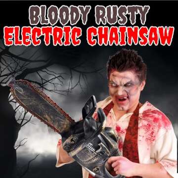 16" Bloody Rusty Electric Chainsaw - Battery Operated Chainsaw Massacre Role Play Accessory with Motion & Sound Effects for Halloween Cosplay Prop, Decorations