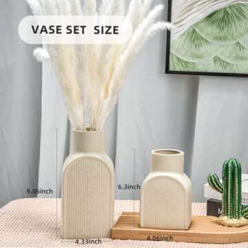 V Viatanst Nordic Ribbed Vase Set of 2, 9" Tall Ceramic Vase and 6" Small Flower Vases Minimalist Mo...
