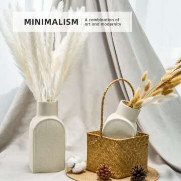 V Viatanst Nordic Ribbed Vase Set of 2, 9" Tall Ceramic Vase and 6" Small Flower Vases Minimalist Modern Decorative for Table Shelf Home Decor, Living Room Kitchen Bedroom Decorative