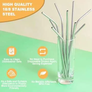 Reusable Stainless Steel Straws -16 Pack 10.5" & 8.5" Reusable Straws with 4 Straw Cleaner Brush and 16 Silicone Tips with 1 Travel Case, Eco Friendly Extra Long Metal Straws for 20 24 30 oz Tumbler