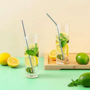 Reusable Stainless Steel Straws -16 Pack 10.5" & 8.5" Reusable Straws with 4 Straw Cleaner Brush and 16 Silicone Tips with 1 Travel Case, Eco Friendly Extra Long Metal Straws for 20 24 30 oz Tumbler