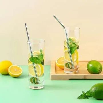 Reusable Stainless Steel Straws -16 Pack 10.5" & 8.5" Reusable Straws with 4 Straw Cleaner Brush and 16 Silicone Tips with 1 Travel Case, Eco Friendly Extra Long Metal Straws for 20 24 30 oz Tumbler