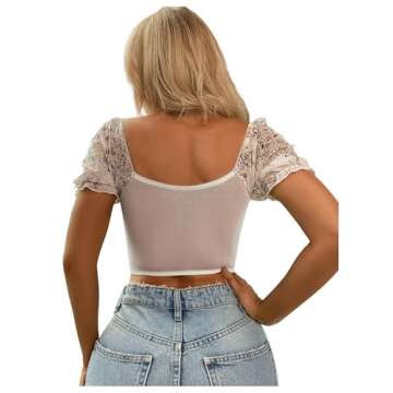 Milumia Women's Floral Lace Puff Sleeve Sweetheart Neck Bustier Corset Crop Top White Small