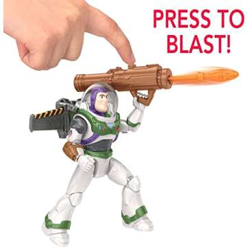 Mattel Disney Pixar Lightyear Action Figure & Accessories, Mission Equipped Buzz Lightyear Figure & Projectiles, Blasting Action