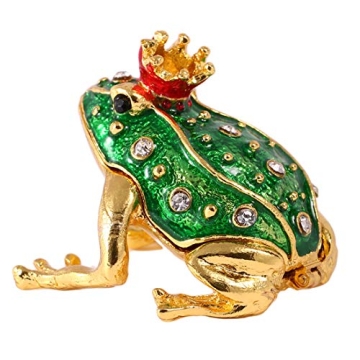 YU FENG Crystal Jeweled Crown Frog Trinket Box - Hand-Painted Decor