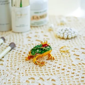 Crystal Jeweled Crown Frog Trinket Box for Jewelry