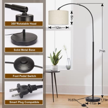 Elegant Arc Floor Lamp with Adjustable Shade for Living Rooms