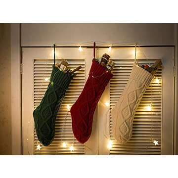 Fesciory Christmas Stockings, 2 Pack 18 Inches Cable Knitted Large Size Stocking Gifts & Decorations for Family Holiday Xmas Party, Ivory