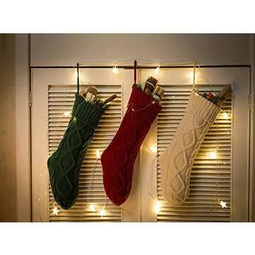 Fesciory Christmas Stockings, 2 Pack 18 Inches Cable Knitted Large Size Stocking Gifts & Decorations for Family Holiday Xmas Party, Ivory