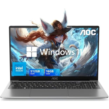 AOC 15.6" Laptop for Home or Work, Intel Quad-Core Processor (Up to 3.6GHz), 16GB RAM, 512GB SSD, Wi...