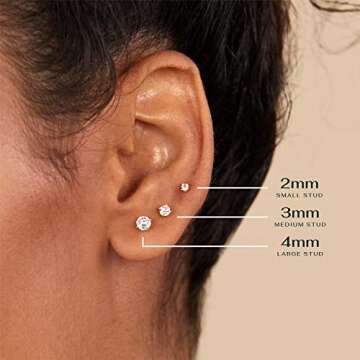 PAVOI 14K Gold Plated Solid 925 Sterling Silver Post Cubic Zirconia Stud Flat Back Earrings for Wome...