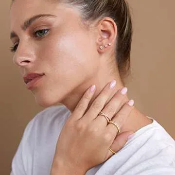 PAVOI 14K Gold Plated Solid 925 Sterling Silver Post Cubic Zirconia Stud Flat Back Earrings for Women | Cartilage Earring | Helix Piercing Jewelry | Small Stud Earrings for Women