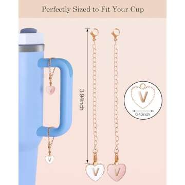 OriJoy Letter Accessories for Stanley Cup, 2PCS Name ID Letter Handle for Stanley/Simple Modern Tumbler, Heart Shape Initial Identification （V）