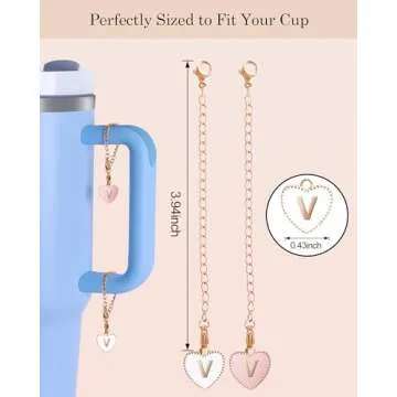 OriJoy Letter Accessories for Stanley Cup, 2PCS Name ID Letter Handle for Stanley/Simple Modern Tumbler, Heart Shape Initial Identification （V）