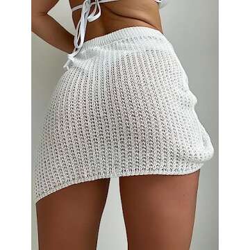 Verdusa Women's Hollow Out Swimwear Drawstring Side Crochet Cover Up Beach Skirt White XS