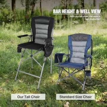 Stonehomy Extra Tall Folding Chairs for Adults 330lbs, Portable Bar Height Foldable Director Chairs for Camping Outside, Comfortable with Makeup Pocket, High Back and Footrest, Black