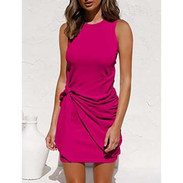 BTFBM Women's 2025 Summer T Shirt Dress Casual Sleeveless Wrap Bodycon Ruched T Shirt Spring Dress T...