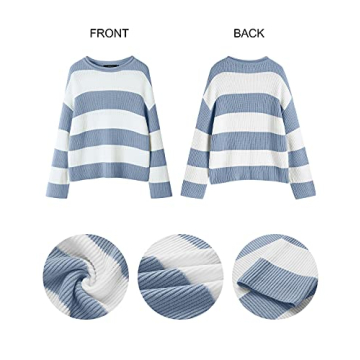 ZESICA Fall 2024 Striped Oversized Sweater, Blue