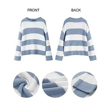 ZESICA Fall 2024 Striped Oversized Sweater, Blue