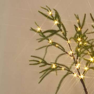 Hairui Lighted Christmas Norfolk Pine Tree 180 LED Fairy Lights 4FT Plug in, Faux Pine Tree Lights f...