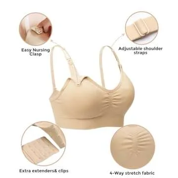 Stelle Nursing Bras Maternity Bra for Breastfeeding Pregnancy Wireless Bralette with Pads, Extenders & Clips (Black+Gray+Beige,L)