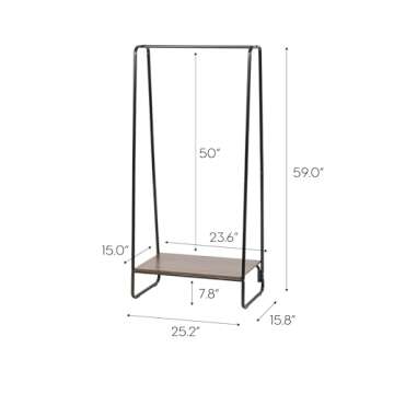 IRIS USA Clothes Rack for Hanging Clothes with Bottom Wood Shelf, Freestanding Clothing Rack, Easy t...