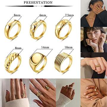 Florideco Gold Dome Rings Set - Stylish, Stackable Jewelry