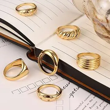 Florideco Gold Dome Rings Set - Stylish, Stackable Jewelry