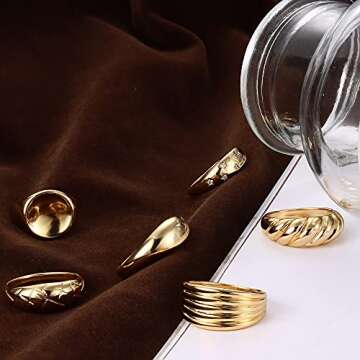 Florideco Gold Dome Rings Set - Stylish, Stackable Jewelry