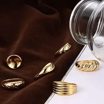 Florideco Gold Dome Rings Set - Stylish, Stackable Jewelry