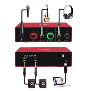 Wrugste USB Audio Interface Solo(24Bit/192kHz)+48V Phantom Power for Computer Recording Podcasting a...