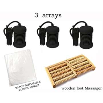 MAXEXA Ionic Foot Bath Detox Machine, Portable Spa That Removes Toxins, Feet Soak Personal Cleanse BioEnergizer. Includes 3 arrays, 90 Plastic Liners, Wooden Foot Roller.