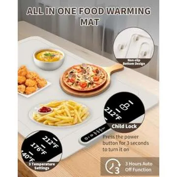 Electric Food Warming Mat with Adjustable Heat Settings and Rollable Design