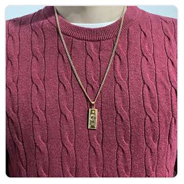 Nsitbbuery Hip Hop Stainless Steel Dollar Bill Tag Pendant Necklace(Gold)