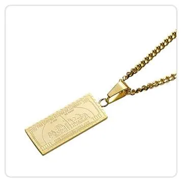 Nsitbbuery Hip Hop Stainless Steel Dollar Bill Tag Pendant Necklace(Gold)