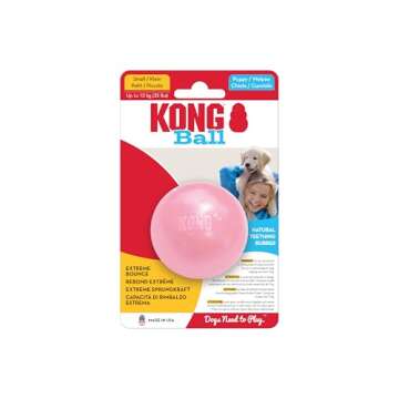 KONG Puppy Ball w/Hole - Soft & Durable Activity Ball for Puppies - Dog Toy Supports Healthy Exercise & Interactive Play - Dog Toy for Natural Teething - for Small Puppies - Assorted Colors