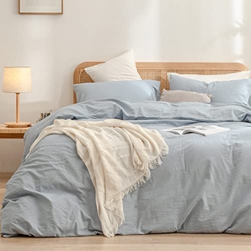 BESTOUCH Duvet Cover Set 100% Washed Cotton Linen Feel Super Soft Comfortable Chic Lightweight 2 PCs...
