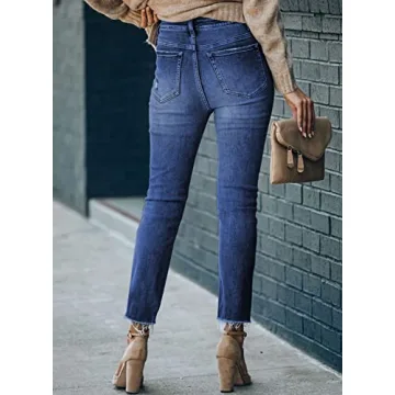 Sidefeel Women's Frayed Ankle Skinny Jeans - Stylish Comfort