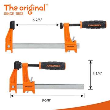 Jorgensen 6” Bar Clamp Set, 2-Pack Steel F Clamp Light Duty, 300 lbs Load Limited, for Woodworking...